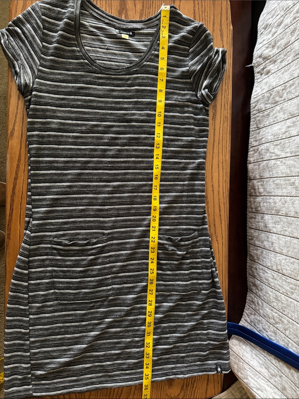 Smartwool Gray Striped Short-Sleeve Dress—Size Medium - Picture 7 of 9